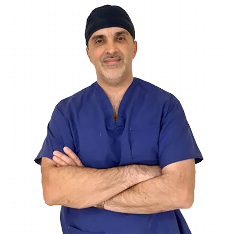 Mr Dan Arvinte in scrubs, ready for Hip and Knee replacements in Bedford